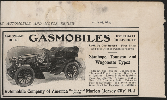 Automobile Company of America, Conde Collection, Automobile and Motor Review, July 19, 1902. Conde Collection.