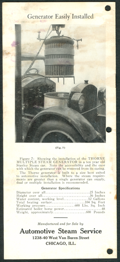 American Steam Services, Thorne Steam Car Boiler