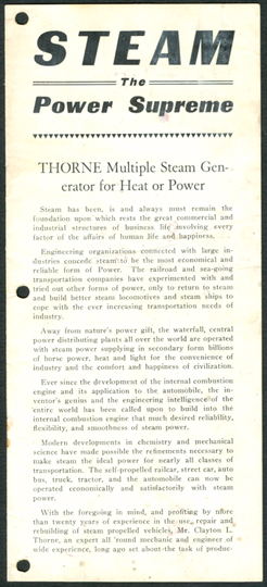 Automotive Steam Services, Thorne Steam Car Boiler