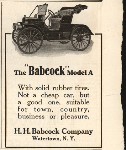 H. H. Babcock 1909 Model A gasoline car, Worlds Work Advertiser