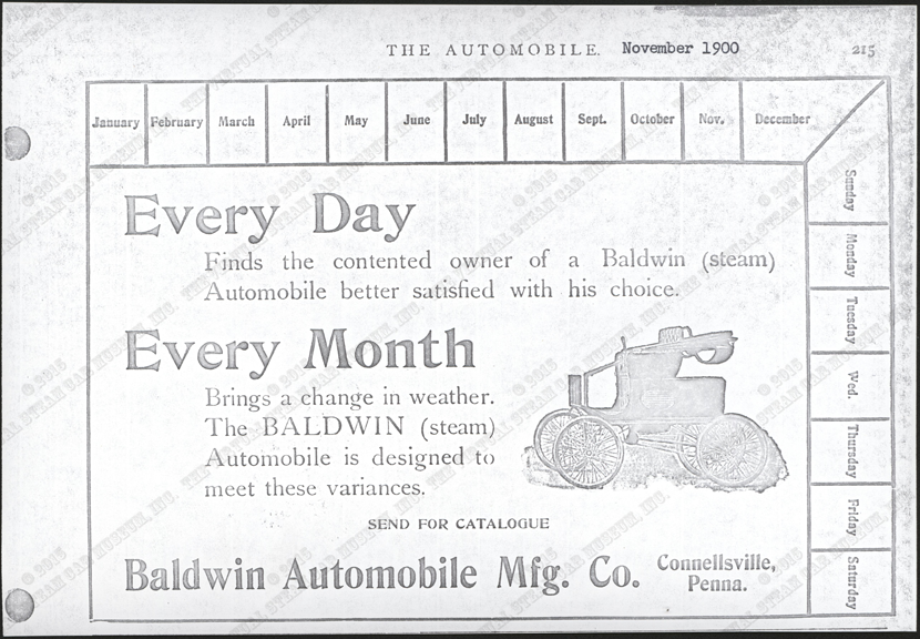 Baldwin Automobile and Manufacturing Company, November 1900 Magazine Advertisement, The Automobile, Photocopy, Conde Collection