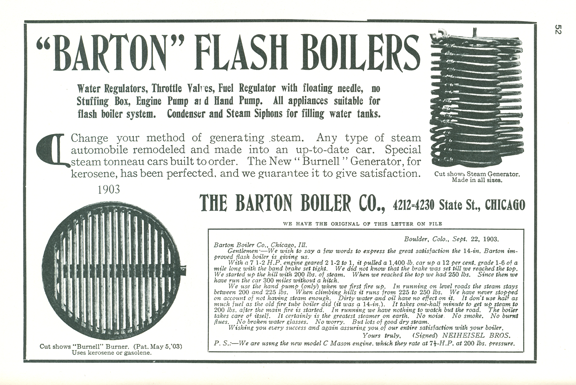 Barton Boiler Company Advertisement, 1903, Floyd Clymer, p. 52.