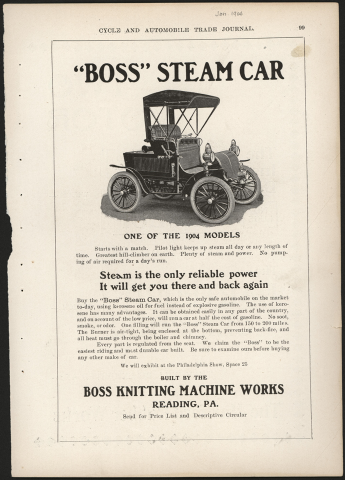 Boss Knitting Machine Works, Reading, PA, January 1904, Cycle and Automobile Trade Journal, p. 99.  Conde Collection.
