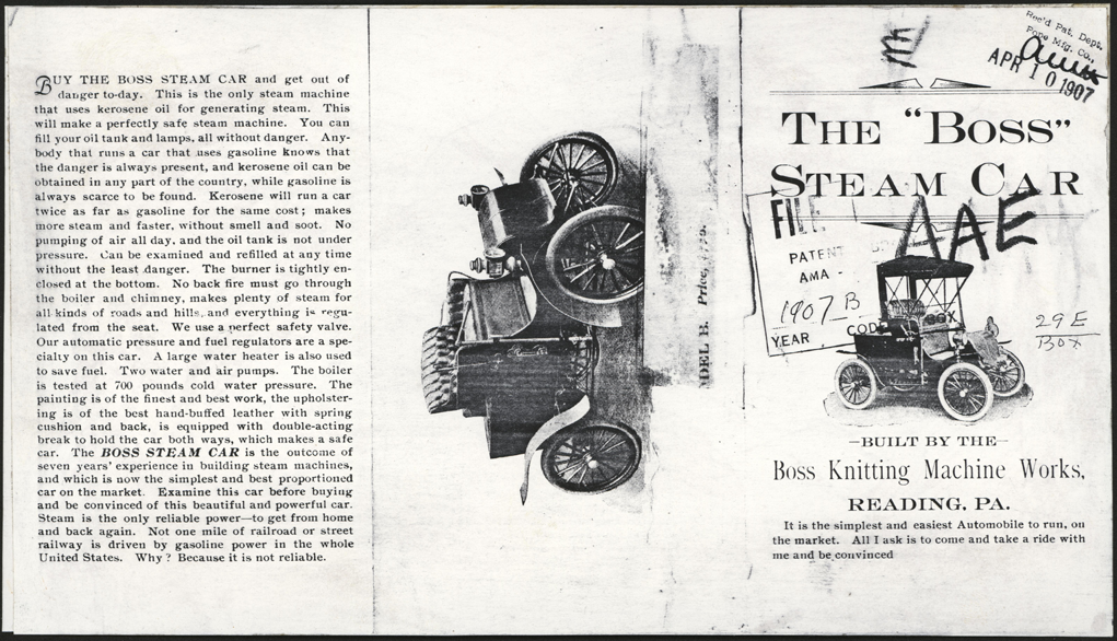 Boss Knitting Machine Works, Reading, PA, Trade Catalogue, April 10, 1907, Photocopy.  Conde Collection.