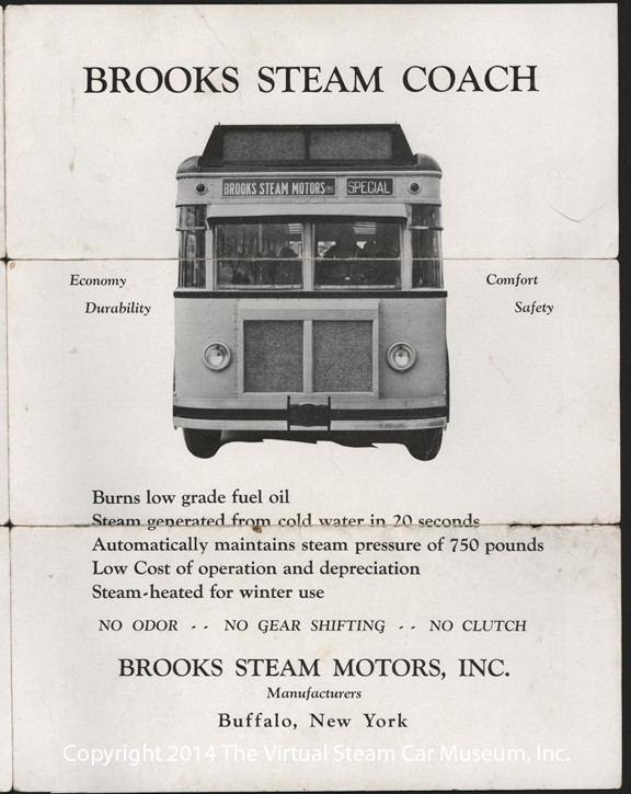 Brooks Steam Motors, Inc. ca. 1929, Brooks Steam Coach Brochure