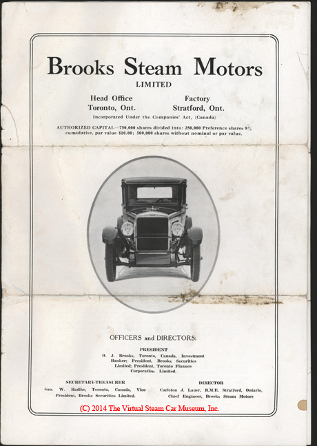 Brooks Steam Motors, Ltd., ca: 1928 Automobile and Bus Brochure