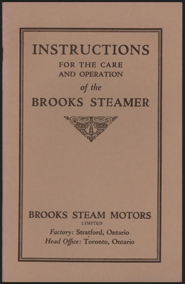 Brooks Steam Motors, Ltd., ca. 1925 - 1928, Instruction Manual