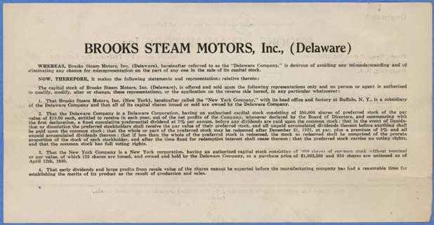 Brooks Steam Motors, Inc., Stock Receipt, November 30, 1932, Clemons, reverse