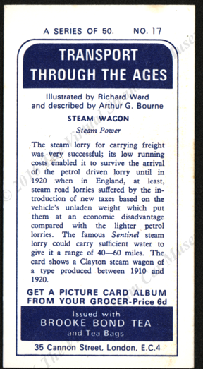 Clayton Steam Wagin, premium card, Reverse
