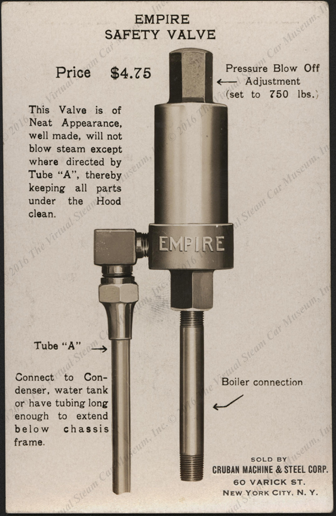 Cruban Machine & Steel Corporation, April 21, 1925, advertising card, Empire Safety Valve, Front
