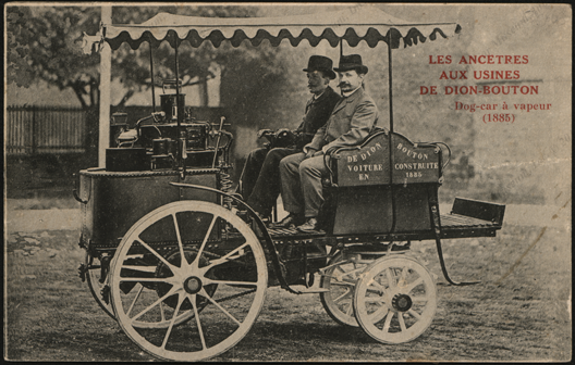 De Dion-Bouton Steam Car, Postcard, Dog-car-a vapeur 1885, Front
