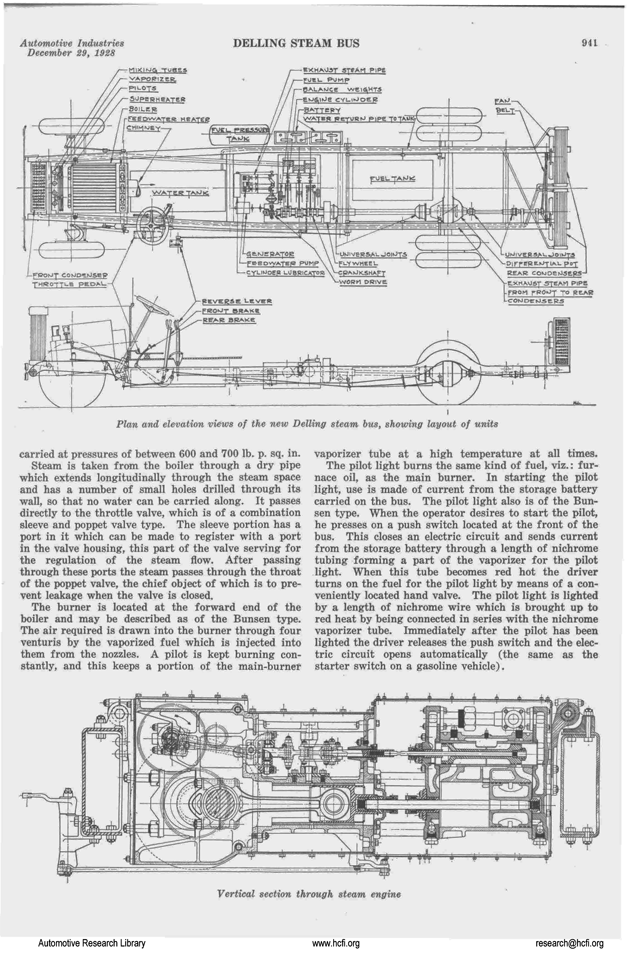 Delling Motors Company, Steam Bus, Automotive Inducstries, December 12, 1928, p. 9401