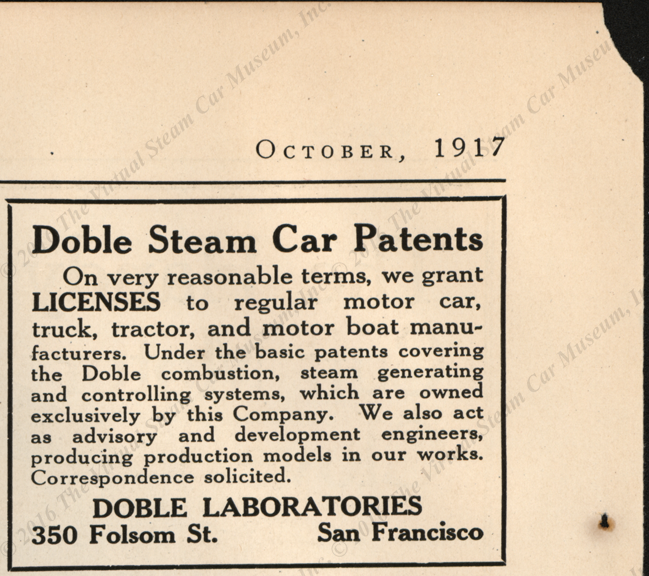 Doble Laboratories, San Francisco, CA, Magazine Advertisement, October  1917