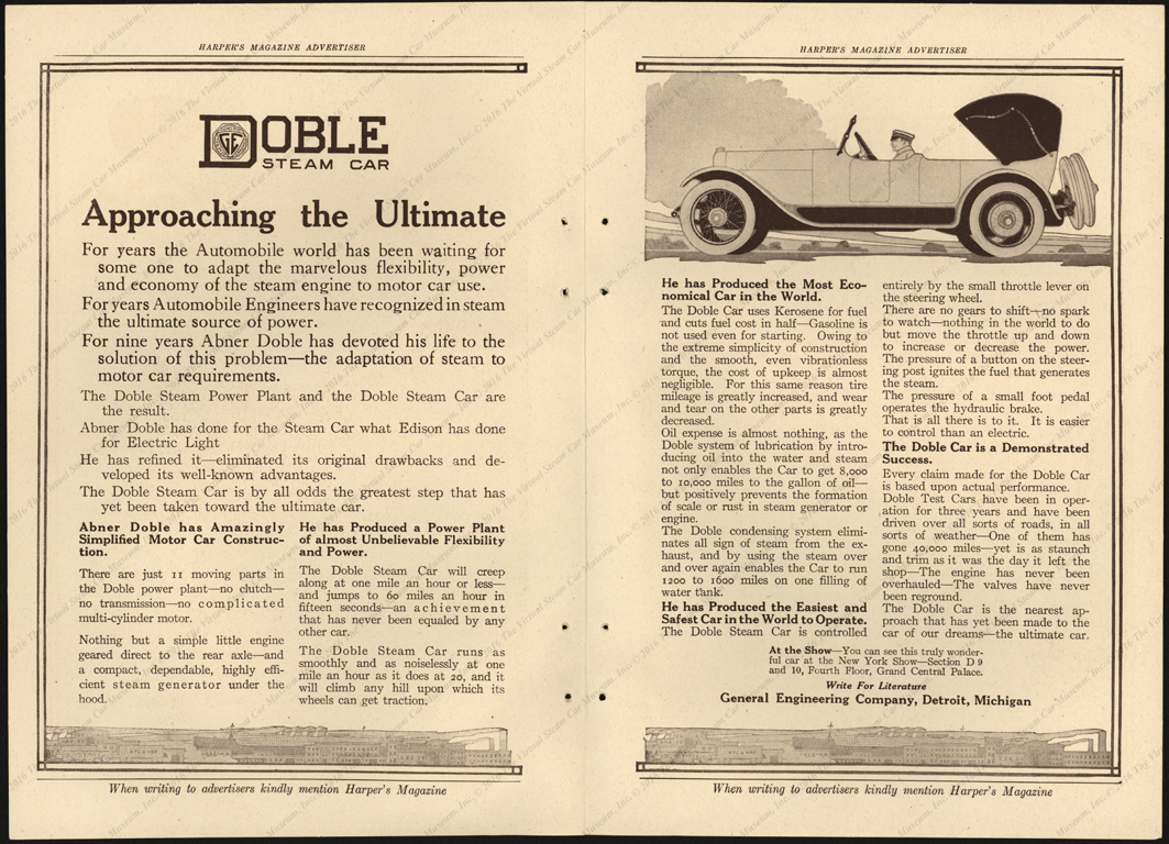 Doble General Engineering Comp;any, Detroit, MI, Harpers Magazine Advertisement, January 1917, Vol. CXXXIV, No. DCCC, Advertising Section
