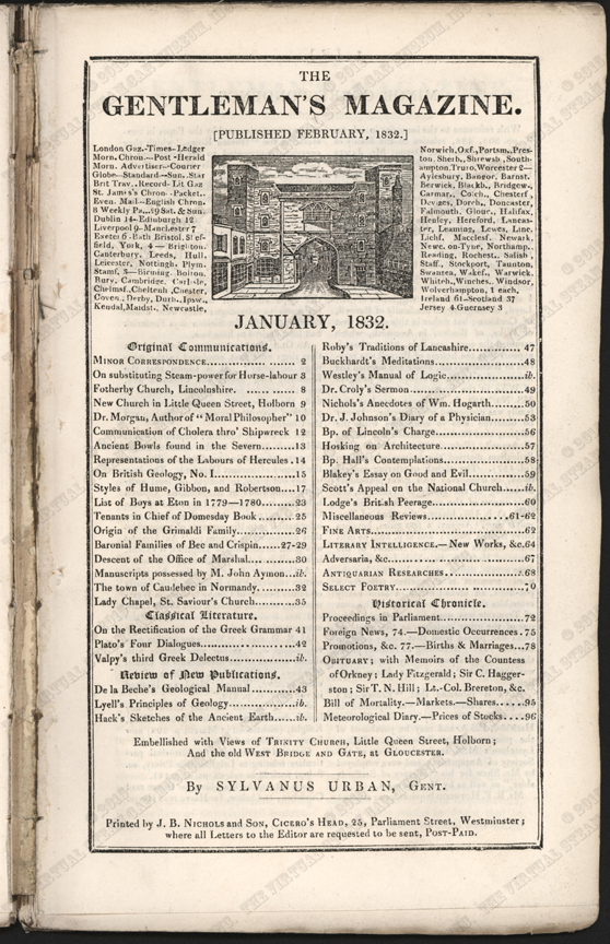 The Gentleman's Magazine, January 1832, Steam Power vs Horse Power Article