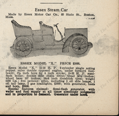 Essex Motor Car Company, Steam Car, 