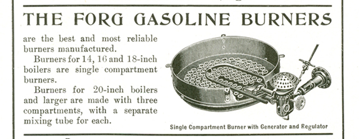 Peter Forg Gasoline Burner, 1904, Floyd Clymer, Automobile Trade Journal, p. 4