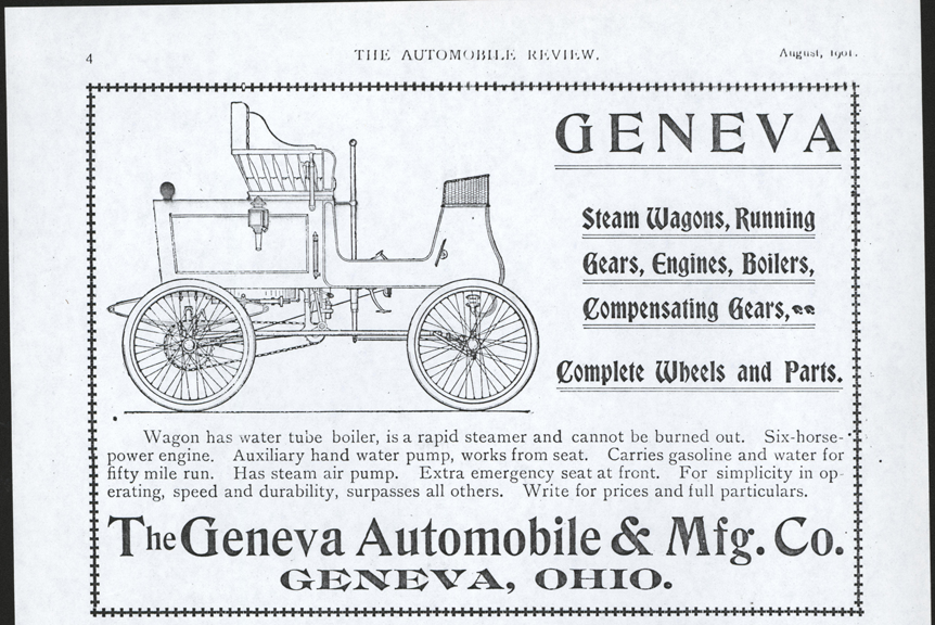Geneva Automobile and Manufacturing Company Magazine Advertisement, The Automobile, photocopy April 1901, p. 4.  Conde Collection.