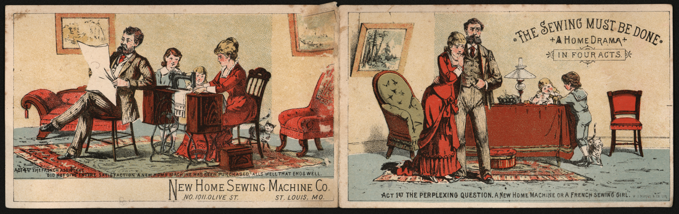New Home Sewing Machine Company, Trade Card, Four Part Drama!