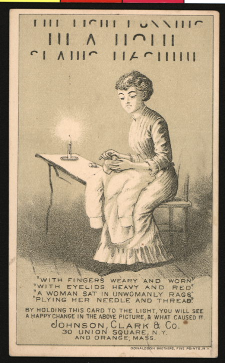 New Home Sewing Machine Company Trade Card, Hold To Light Front