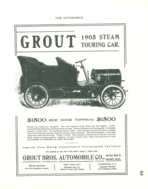 Grout Bros. Automobile Company, 1905 Steam Car, The Automobile, Clymer p. 63