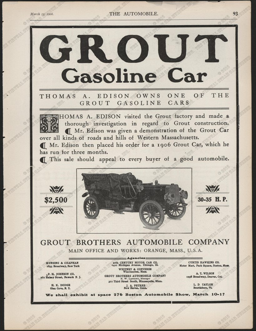 Grout Brothers Automobile Company, The Automobile, March 13, 1906, P. 93.