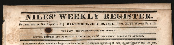 Wlater Hancock and Col. Macerone Steam Carriage, July  1834 Niles Weekly Regiater Titie