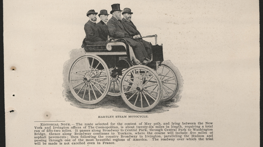 Hartley Steam Motorcycle Car, 1896, Cosmopolitan Magazine, P. 423