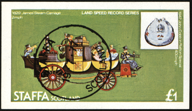 1829 James Steam Carriage, Scotland stamp.  Land Speed record Series.