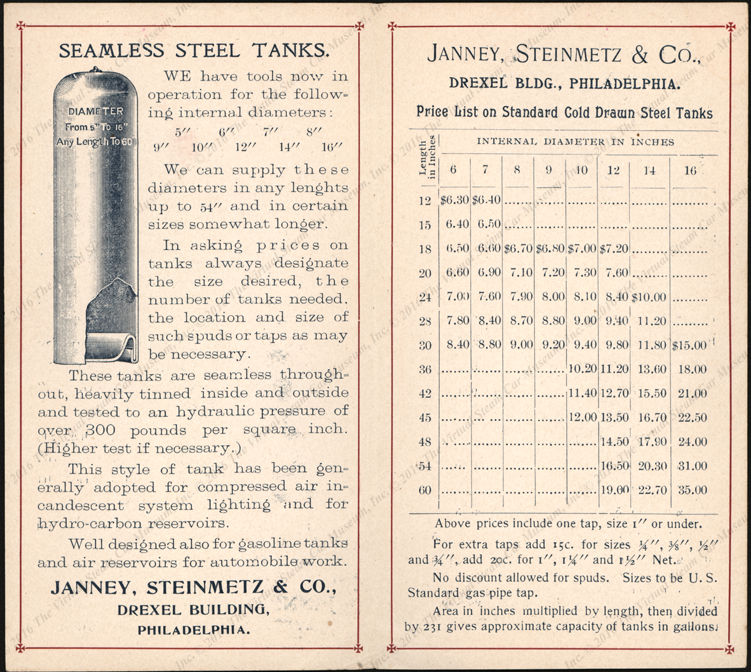 Janney, Steinmetz, & Company, 1901 Brochure, Steam Car Boilers,