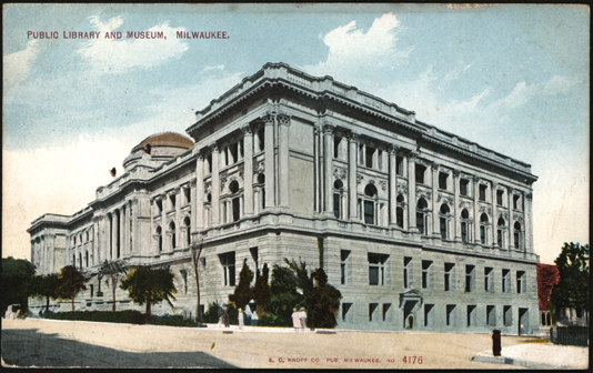 Johnson Service Company, Milwaukee Museum - Library Building, October 23, 1909 advertising postcard front