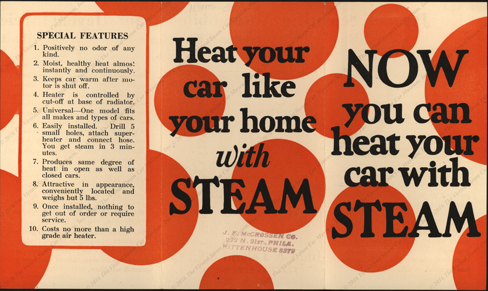 Judd and Leland Manufacturing Company Trade Catalogue, ca: 1925  Automobile Steam Heating System