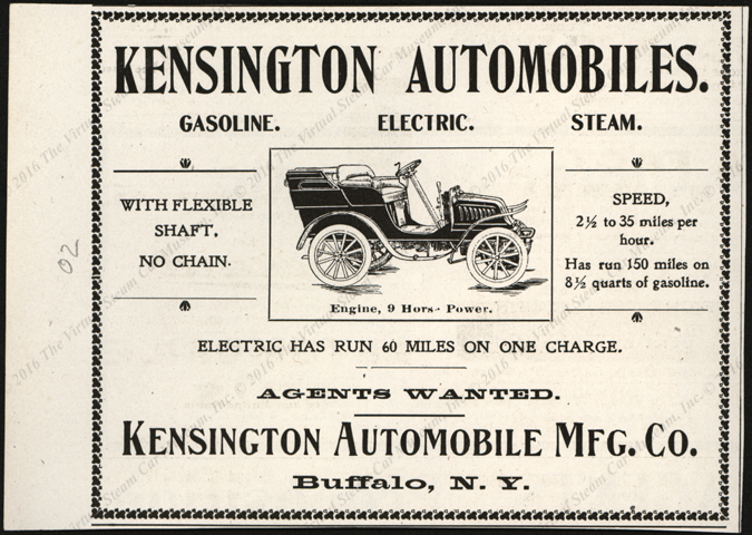 Kensington Automobile Manufacturing Company, Magazine Advertisement, 1902, maybe from Horseless Age