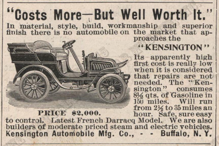 Kensington Automobile Manufacturing Company, Scientific American Magazine Advertisement, May 17, 1902, p. 358. 