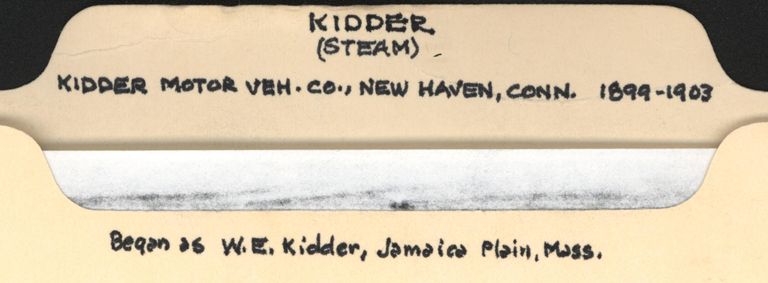 Kidder Motor Vehicle Company, John A. Conde File Folder, Conde Collection.