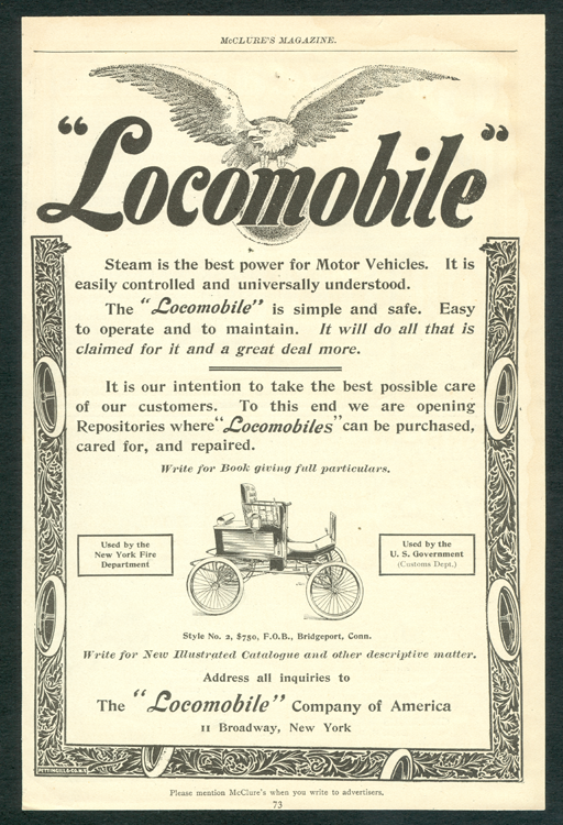 Locomobile Company of America, McClure's Magazine, Summer 1900, Magazine Advertisement