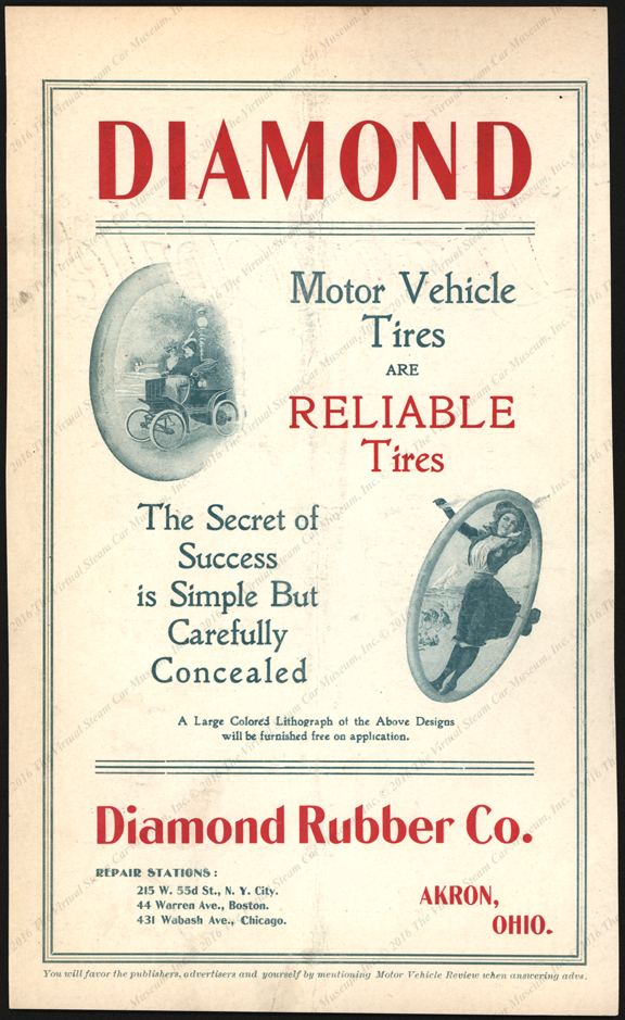 Diamond Rubber Company, Akron, OH, Magazine Advertisement, September 1900, Locomobile image.