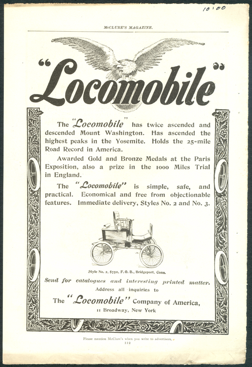 Locomobile Company of America October 1900 Advert