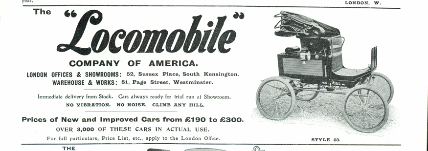 Locomobile Company of America, Magazine Advertisement, August 31, 1901, Country Life in England, p. xxvii