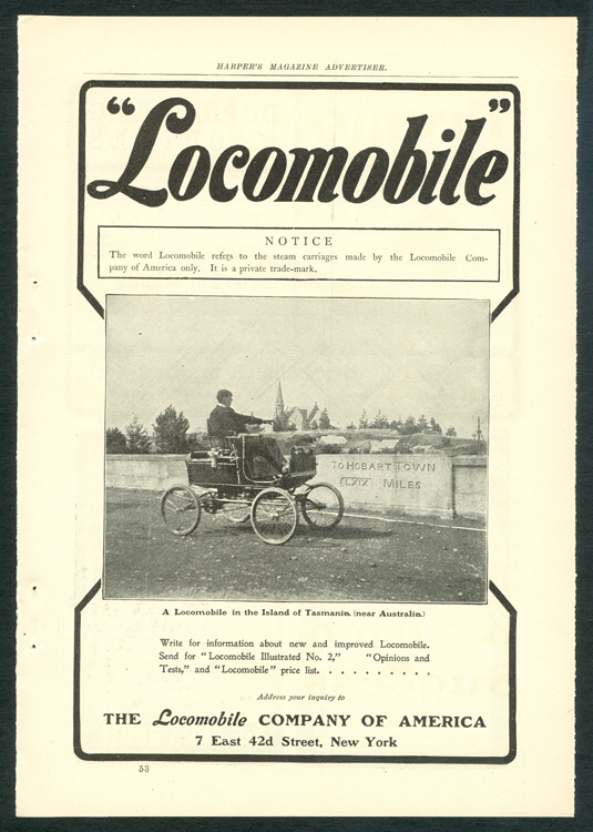 Locomobile Company of America, Magazine Advertisement, Harper's Magazine, September 1901, p. 53.
