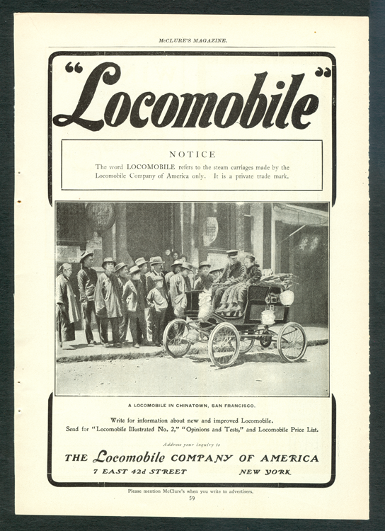 Locomobile Company of America, Magazine Advertisement, McClure's Magazine,  September 1901, p.  59