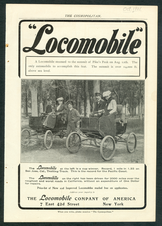Locomobile Company of America, Magazine Advertisement, Cosmopolitan Magazine, October 1901.