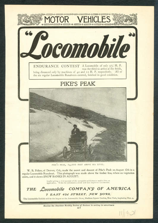 Locomobile Company of America, Magazine Advertisement, American Monthly Review of Reviews, November 1901, p. 97.