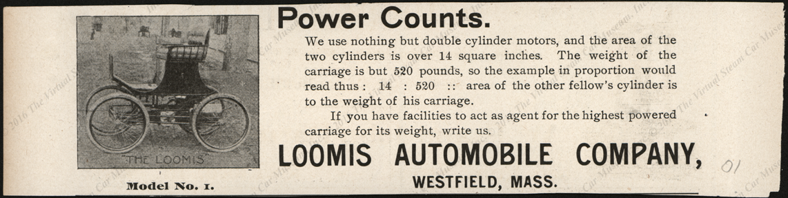Loomis Automobile Company Magazine advertisemnt,1901, unknown magazine,