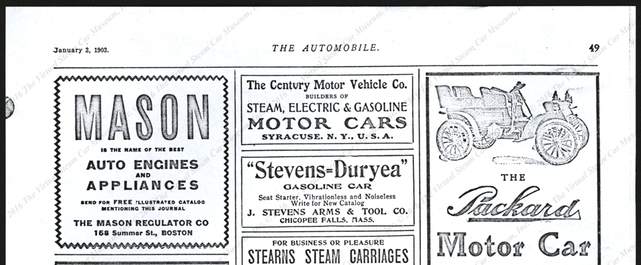 Mason Regulator Company, Magazine Advertisment, January 3, 1903, The Automobipe, p. 49