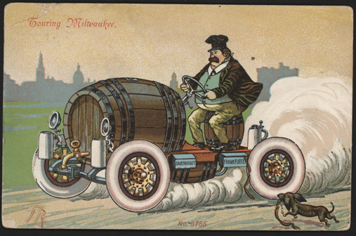 Milwaukee Steam Car German Beer Postcard