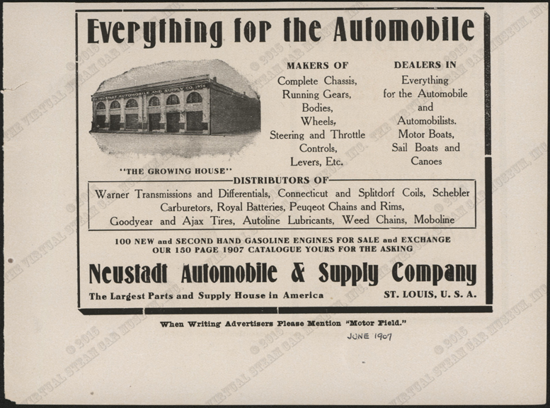 Neustadt Automobile and Supply Company, June 1907, Motor Field, Conde Collection.