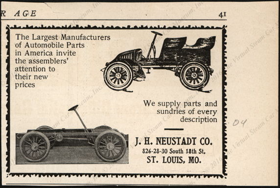 J. H. Neustadt Company 1904 Magazine advertisement, Motor Age, page 41.