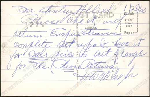 American Steam Automobile Company, Empire Steam Car, G. W. Nichols Collection, Harry McGee Postcard, Reverse