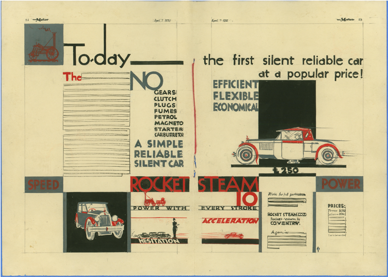 Rocket Steam Car Company, Coventry, April 7, 1930, The Motor, Magazine  Advertisement Mock Up.